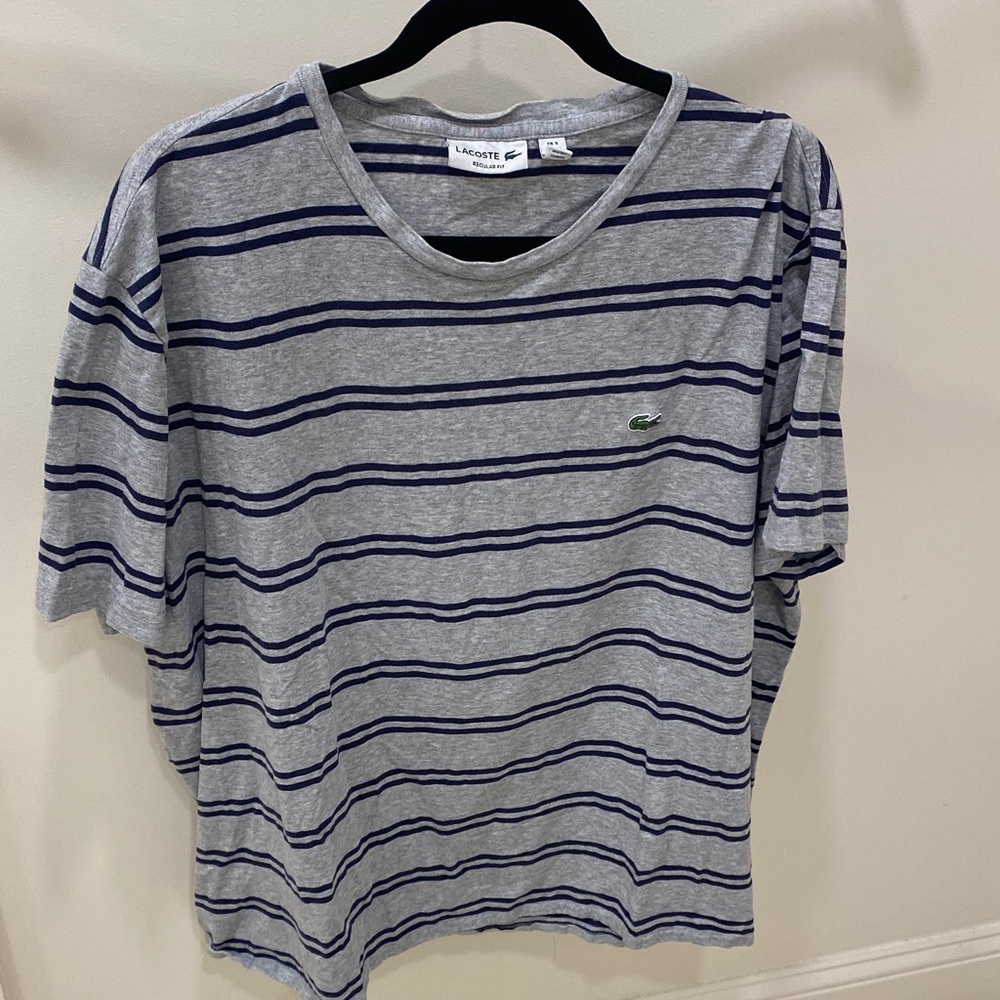 Lacoste Men’s T-Shirt Gray T-Shirt Stripes Size 4XL 100% Cotton Athletic